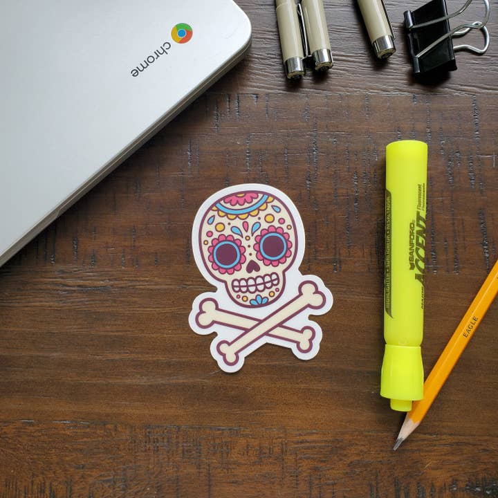 River Village - Wholesale Sticker - Cute Sugar Skull and Crossbones Sticker, 3.5 x 2.75 inch2
