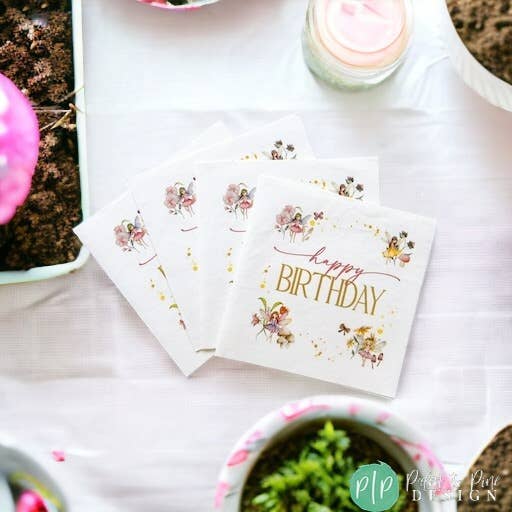 Palm to Pine Design - Wholesale Disposable Napkin - Fairy Birthday Napkins, Fairy Garden Party Tableware Girls3