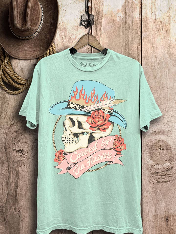 Carved by Our Ancestors Western Skull Graphic Top for wholesale by Lotus Fashion Collection