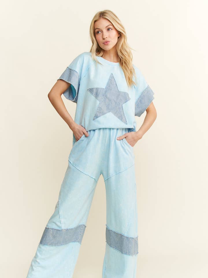 J.Her - Wholesale Blouse - Women's - Mineral Washed Denim Star Sleeveless top HT6250
