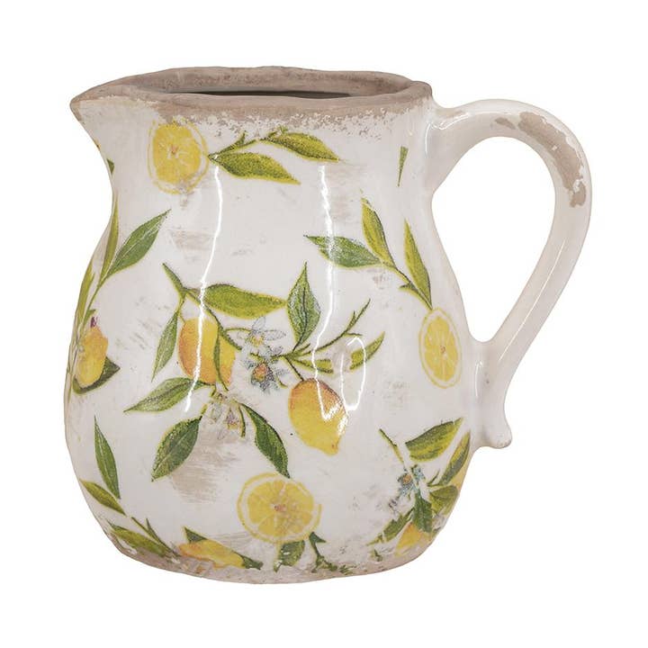 Jarra de cerámica blanca de 6.3x5x6" con motivo de limón amarillo para venta al por mayor de A&B Home Group Inc.