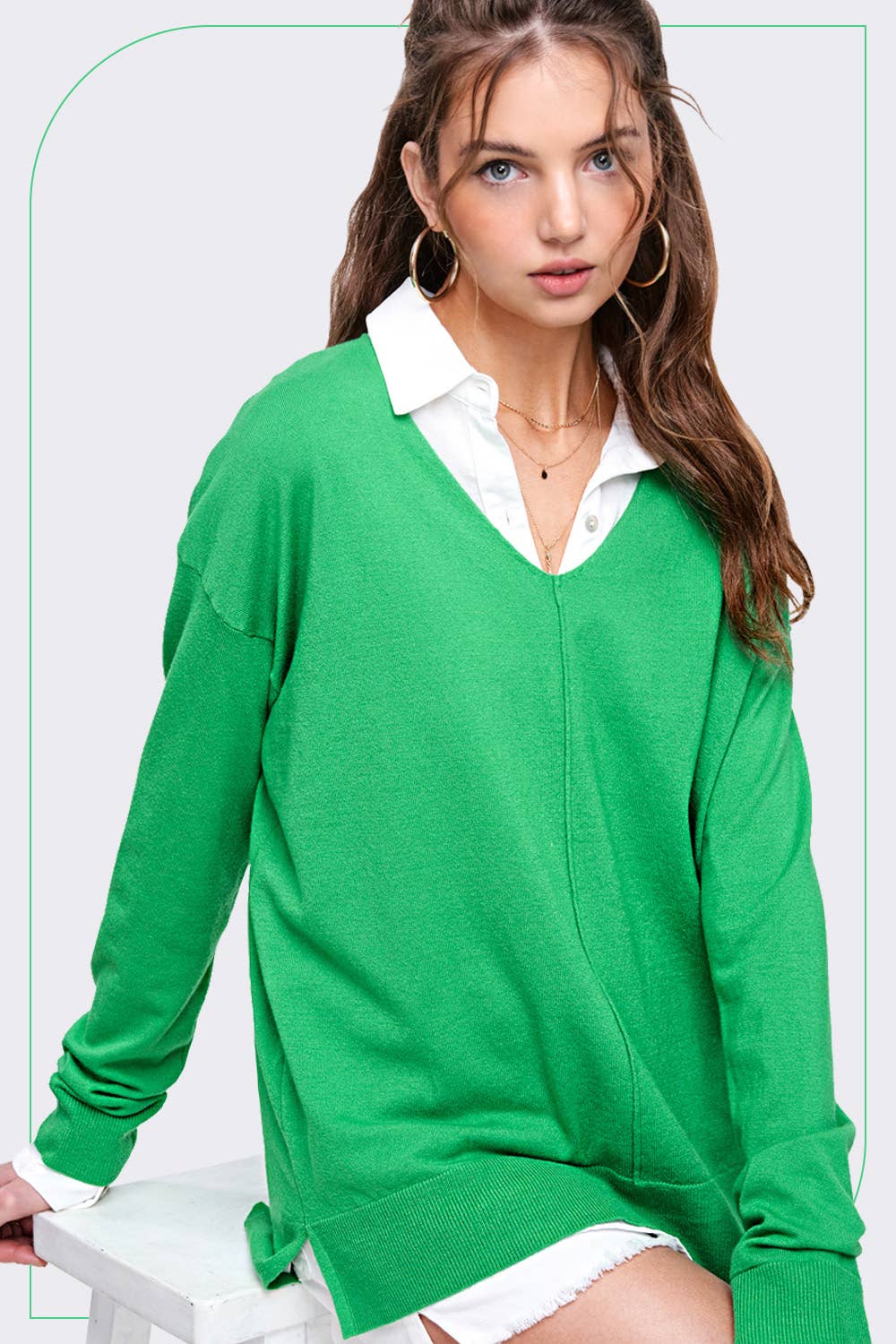 La Miel - Wholesale Knit Sweater - Women's - JBS3122-Stretchy V-neck Long Sleeve Lightweight Knit Top9