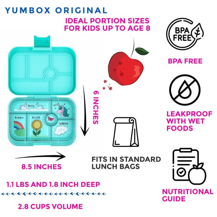 Yumbox - Wholesale Lunch Bag/Box - Kids - Leakproof Bento Lunch Box for Kids - Yumbox Miami Aqua (Unicorn)