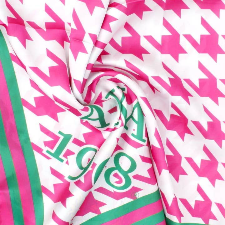 Pink and Green AKA Sorority Houndstooth Square Scarf for Women for wholesale on Faire3