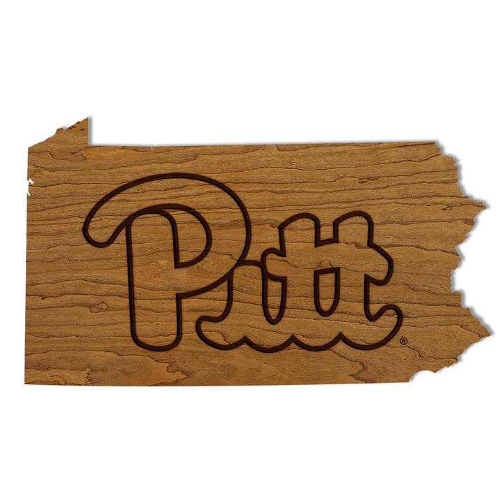 LazerEdge - Wholesale Wall Accent - University of Pittsburgh Pitt Script on State Wall Hanging – Crafted from Cherry and Maple Wood - Pitt Panthers