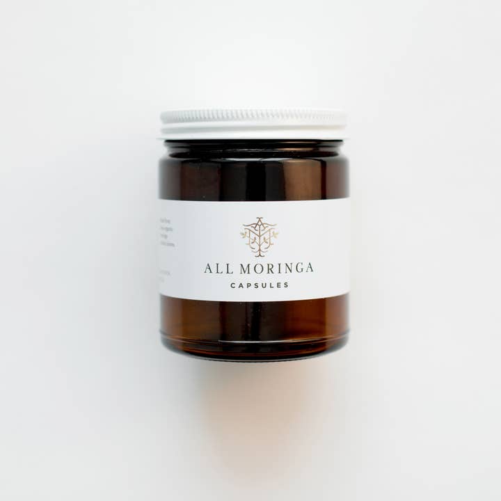 Cápsulas de Pó de Moringa Orgânico 120 unid. em Frasco de Vidro Não-OGM por atacado de All Moringa