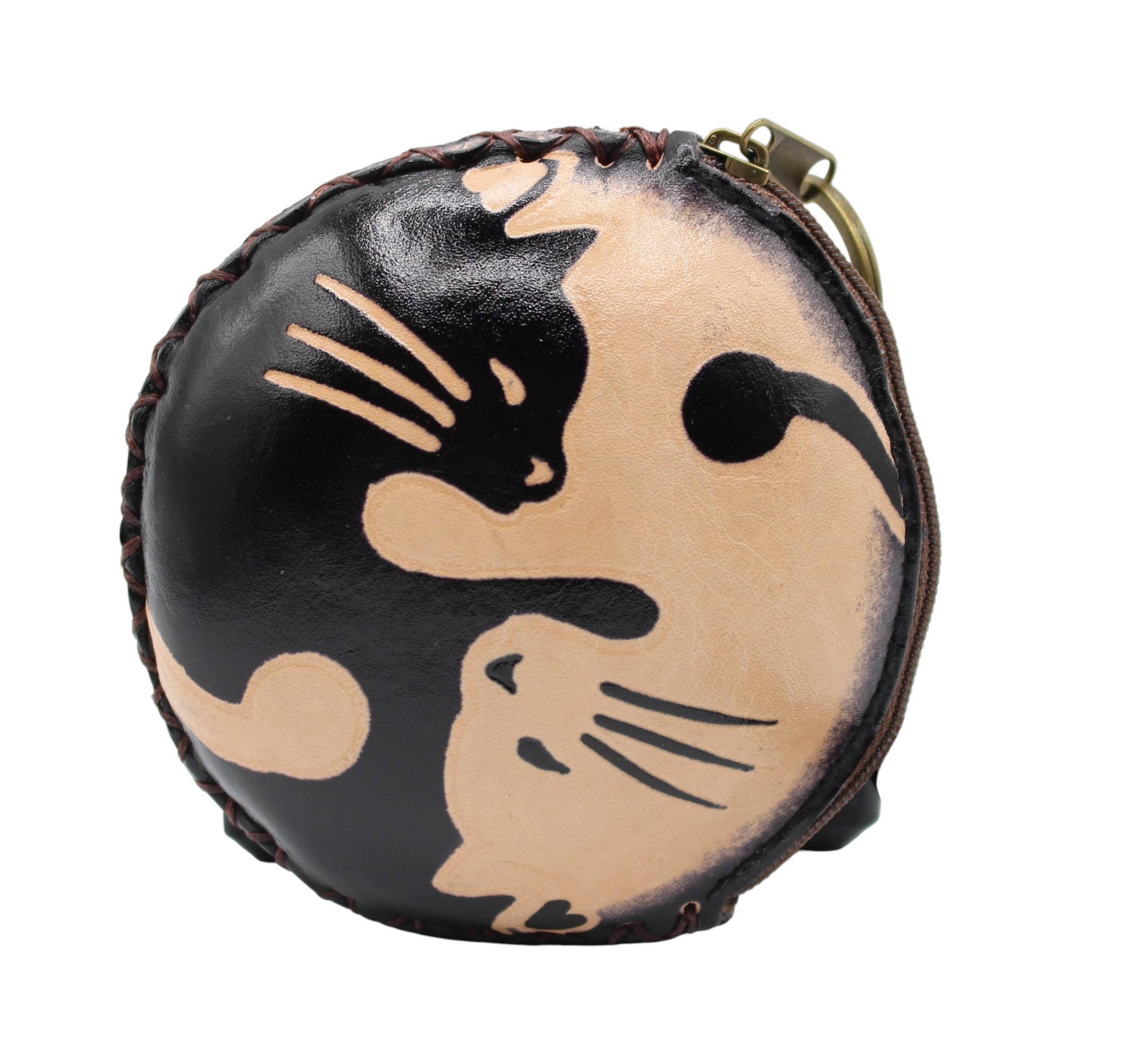 Sunflower Handmade leather inc - Vendita all'ingrosso Portamonete - Donna - Portamonete in pelle fatto a mano YinYang gatto cp35541