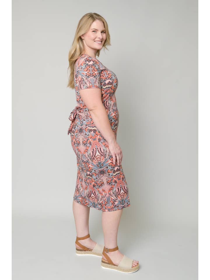 Pine Apparel - Wholesale Dress - Women's - S/S Tie Front Dress - Curvy1