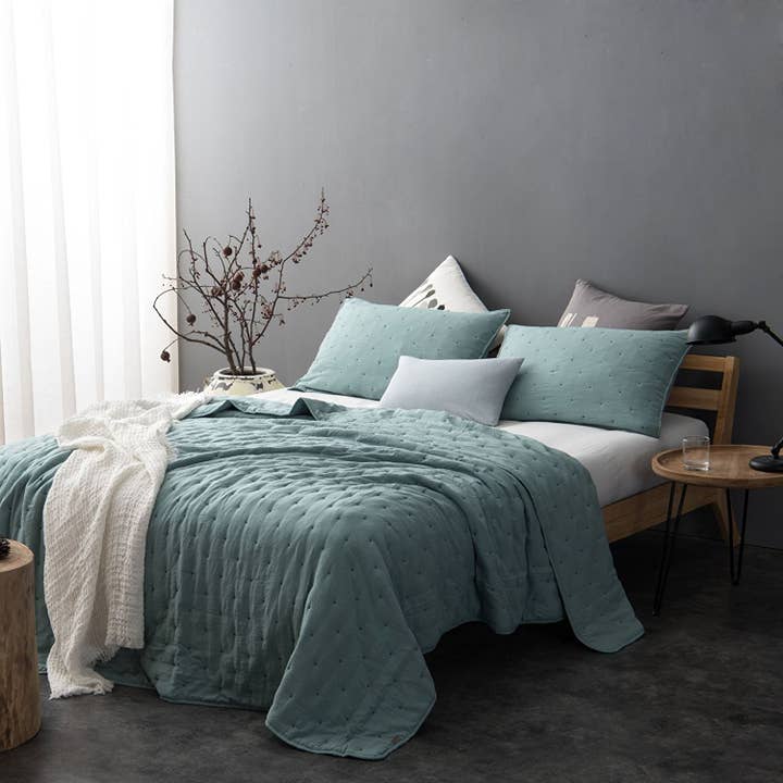 Kasentex - Wholesale Bedding Set - Bedding Set Microfiber Dot Stitch Stone Washed Quilt Set
