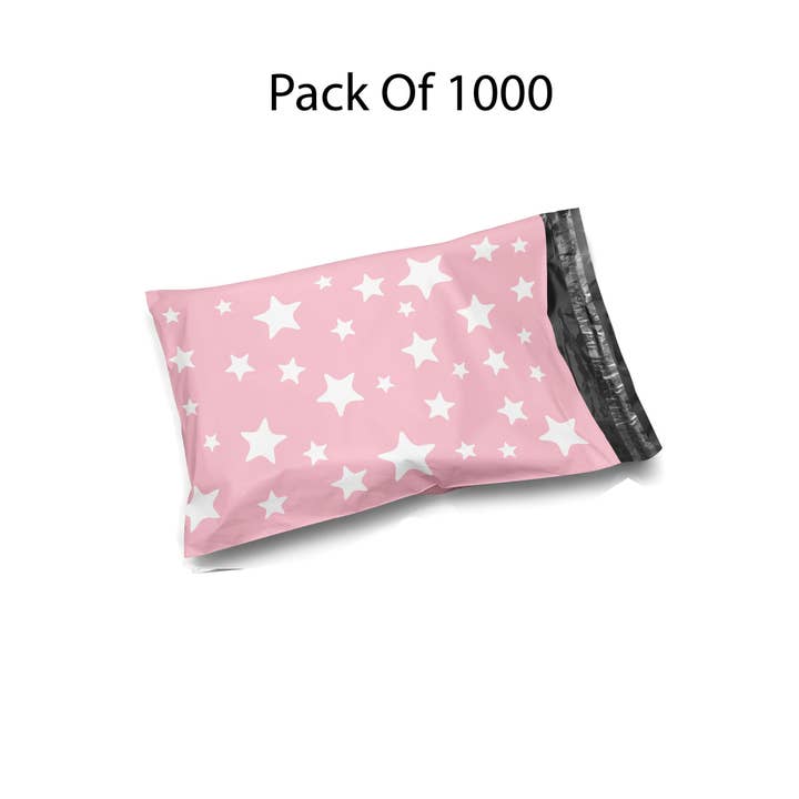 Radyan - Wholesale Gift bag - 10x13 Light Pink and White Stars Poly Bag | RADYAN4