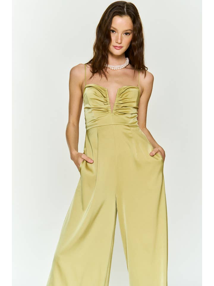 Hers & Mine - Wholesale Jumpsuit - Women's - V WIRED RUCHED BUST SPAGHETTI STRAP JUMPSUIT
