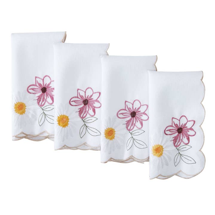 Elrene Home Fashions - Wholesale Dinner & Cloth Napkin - Sunflower & Daisies Spring/Summer Napkins, Set of 4 - 17x17