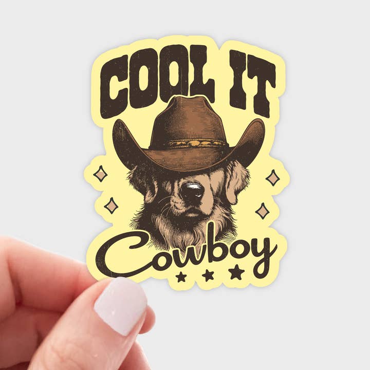 Cool it Cowboy Sticker - golden retriever, dog, lab, pet for wholesale by Yarnival