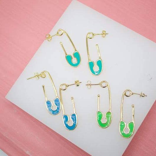 MIA Jewelry - Vendita all'ingrosso Orecchini pendenti - Orecchini a bottone con spilla da balia in smalto multicolore riempito in oro