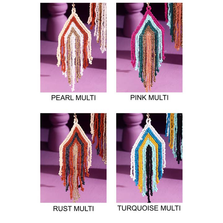 Urbanista - Wholesale Dangle Earrings - Seed bead Triangle Fringe Stripe Drop Earring 2