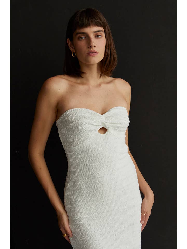 White CD9039 - Vanya Textured Bodycon Midi Dress for wholesale on Faire