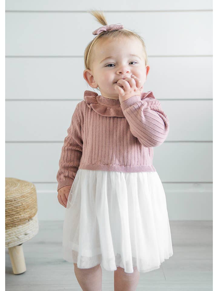 Viverano Organics - Wholesale Dress Set - Baby - Ruffle Neck Sweater Knit Top & Tutu Baby Dress (Organic)