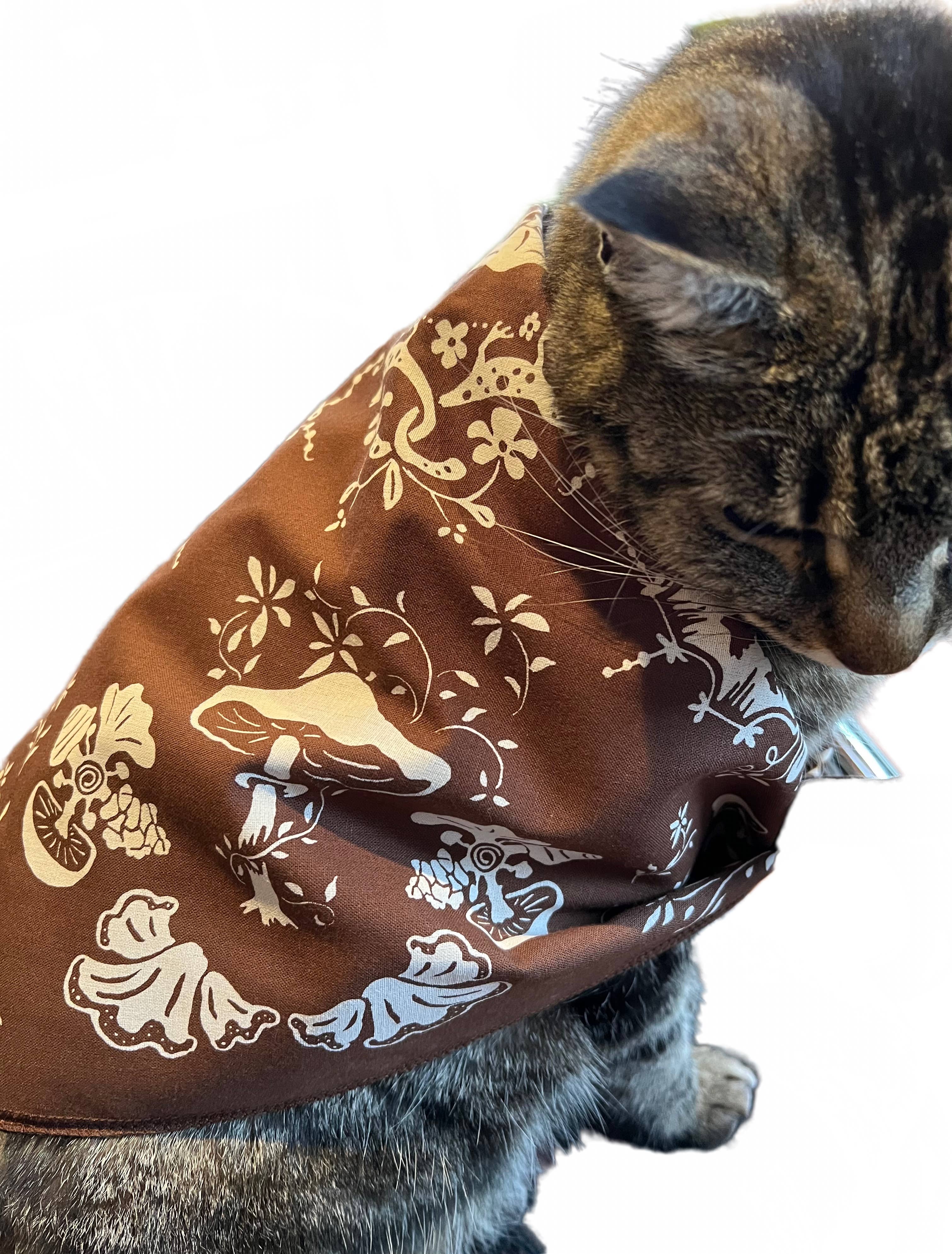 Morning Paper dot Design - Wholesale Bandana - Women's - Mushroom Patterned Brown Cotton Bandana1