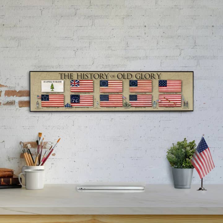 The History of Old Glory - Plaque - Beveled Edge with a pebble textured finish 6" x 24" for wholesale by History America