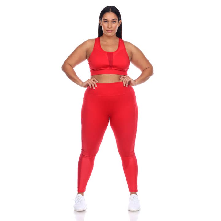 WHITE MARK - Wholesale Activewear Set - Women's - Plus Size Racer Back Sports Bra & Mesh Leggings Set8