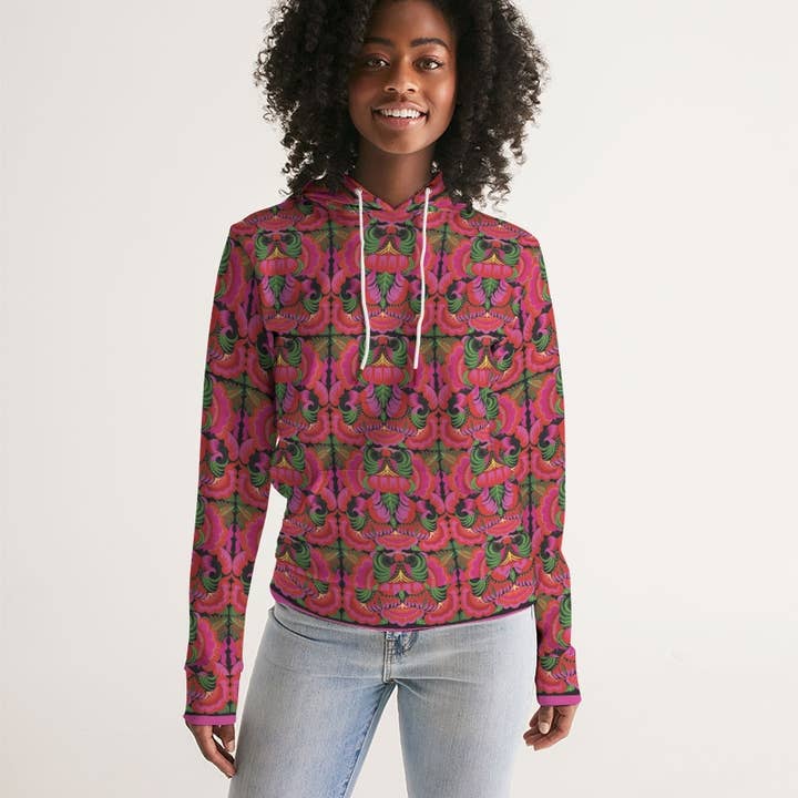 Chandail à capuchon Raven Brodered Botanical pour femme pour la vente par Hi Octane | SilverBotanica