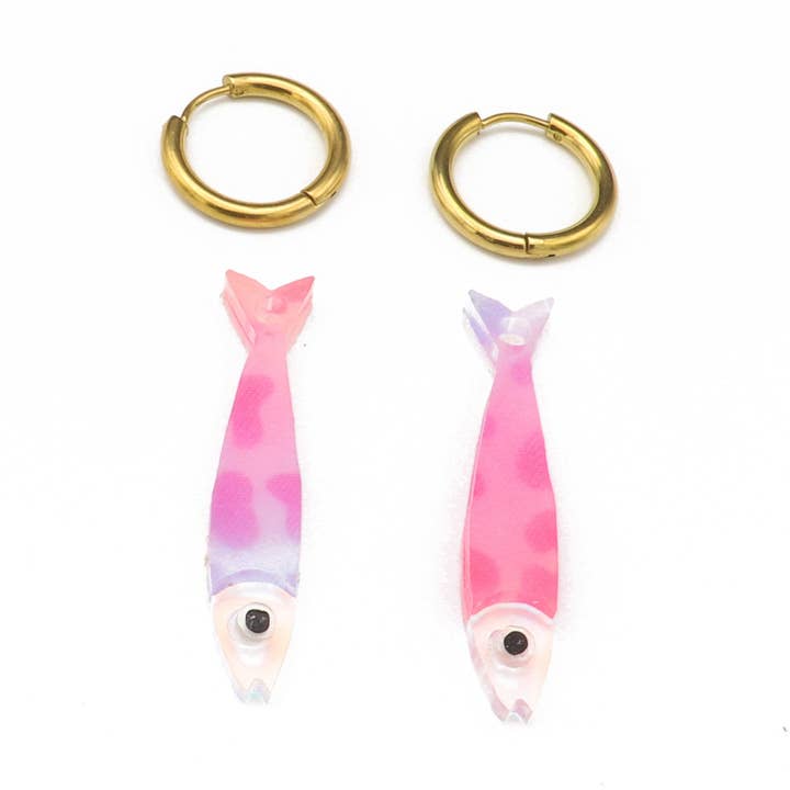 Mini Sardine Hoop Earrings- Rainbow for wholesale by dconstruct