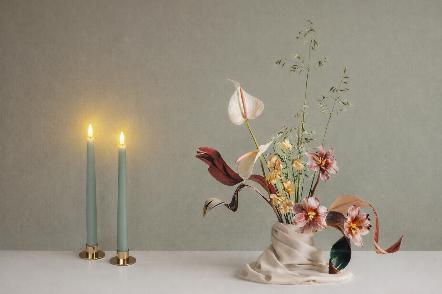 GLO & NEST - Wholesale Flameless Candle - Set of 2 LED Taper Candles - Sage Whisper2