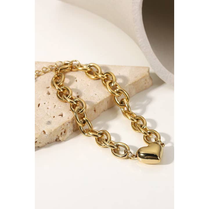 Gold STAINLESS STEEL TARNISH FREE CHUNKY HEART BRACELET | 40B119 for wholesale on Faire4