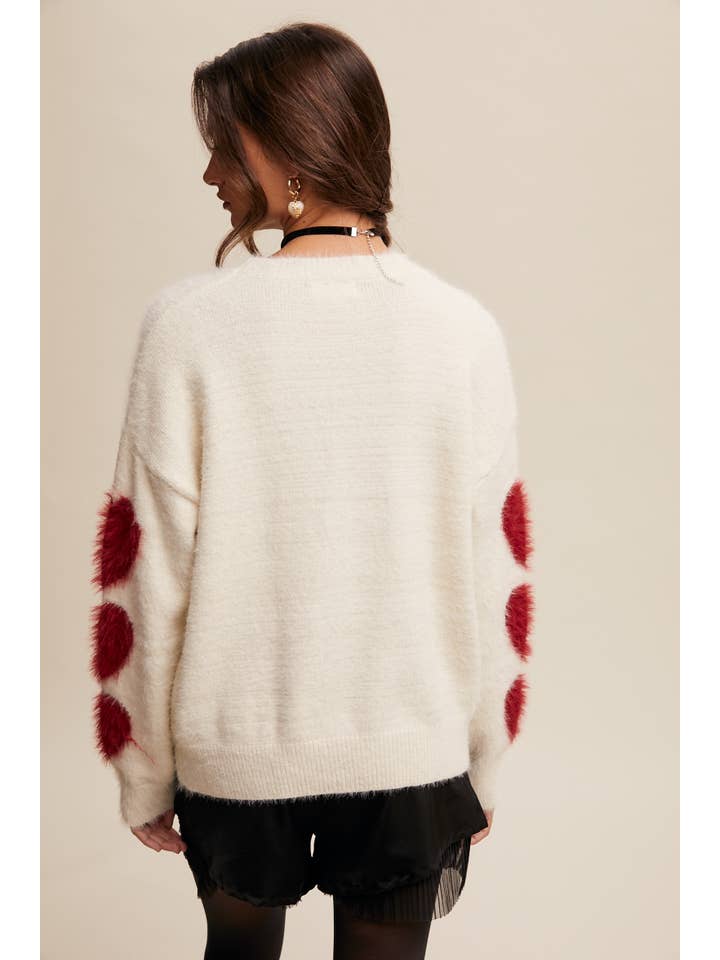 Listicle - Wholesale Knit Sweater - Women's - Fuzzy Heart-Sleeve Pullover Sweater LSW087229