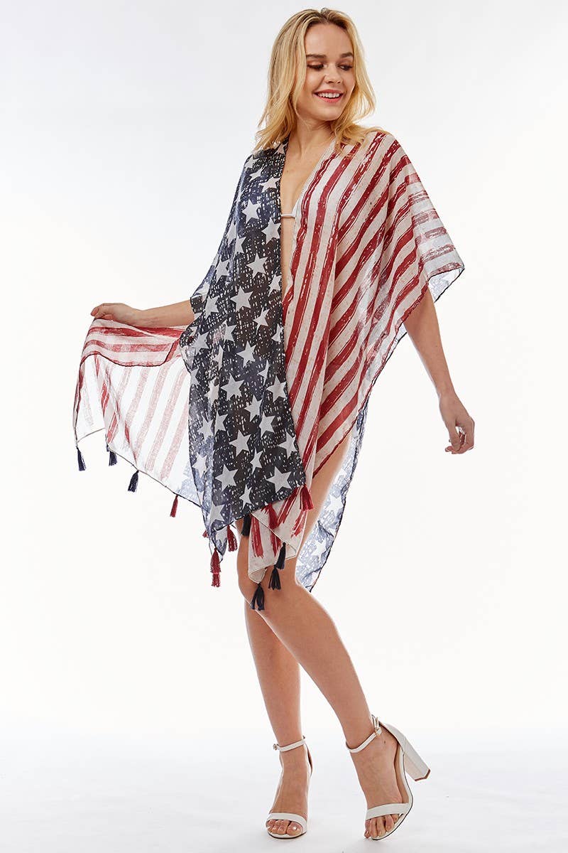 NAVY American USA Flag Beach Cover up Poncho w Fringes for wholesale on Faire2