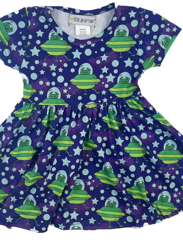 Extraterrestrial Friends Twirly Dress for wholesale by Little Jo Lemon