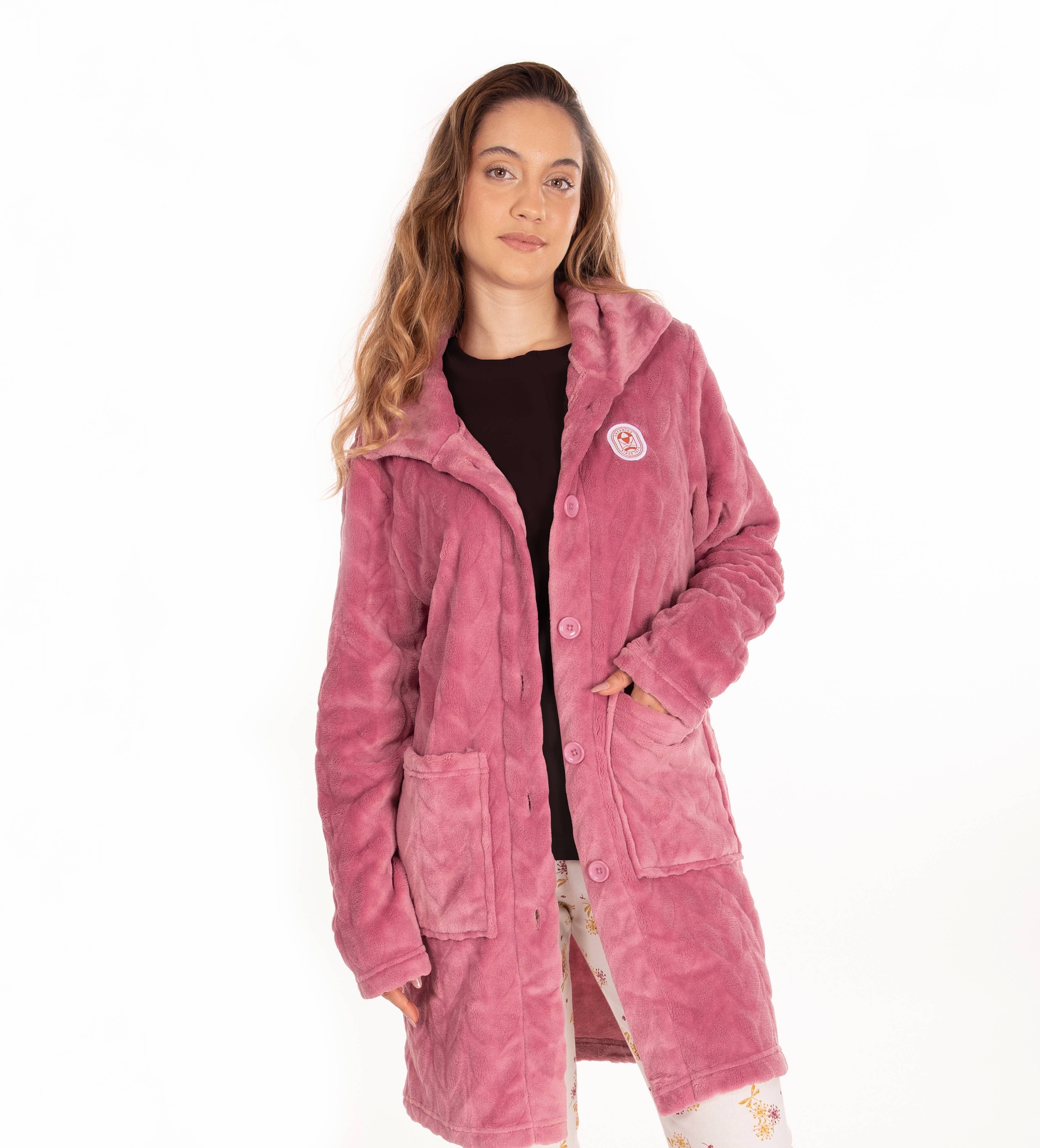 Rachas & Abreu - Wholesale Sleepwear Set - Women's - Pink Buttoned Robe for Women "Dreaming Since 1975" 100% PES