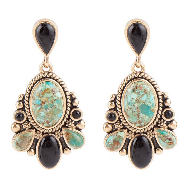 Barcelona Turquoise Onyx Post Drop Earrings for wholesale by Barse Jewelry
