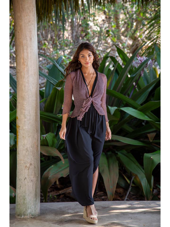 Bali Prema - Wholesale Cardigan - Women's - Summer Knit Sheer Cardigan Bolero Shrug Cover in Pink Chocolate
