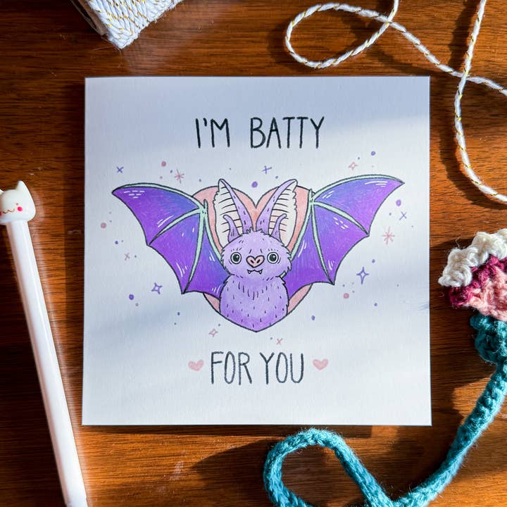I'm Batty For You Greeting Card | Bat Card | Love Card for wholesale by Comfhaus