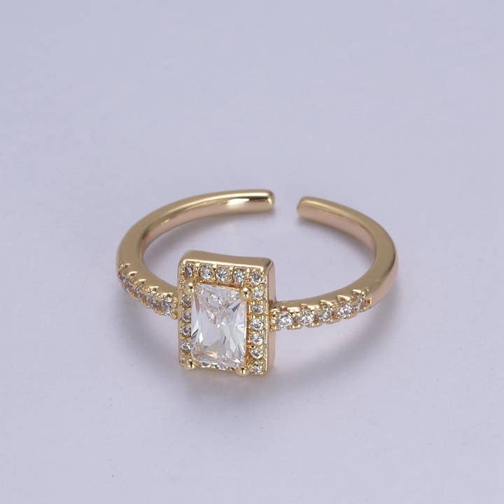 Anillo con bisel cúbico de diamantes de talla princesa chapado en oro de 16 quilates con circonita cúbica, anillo de boda, regalo de cumpleaños y Navidad U-310 para venta al por mayor de Aim Eternal