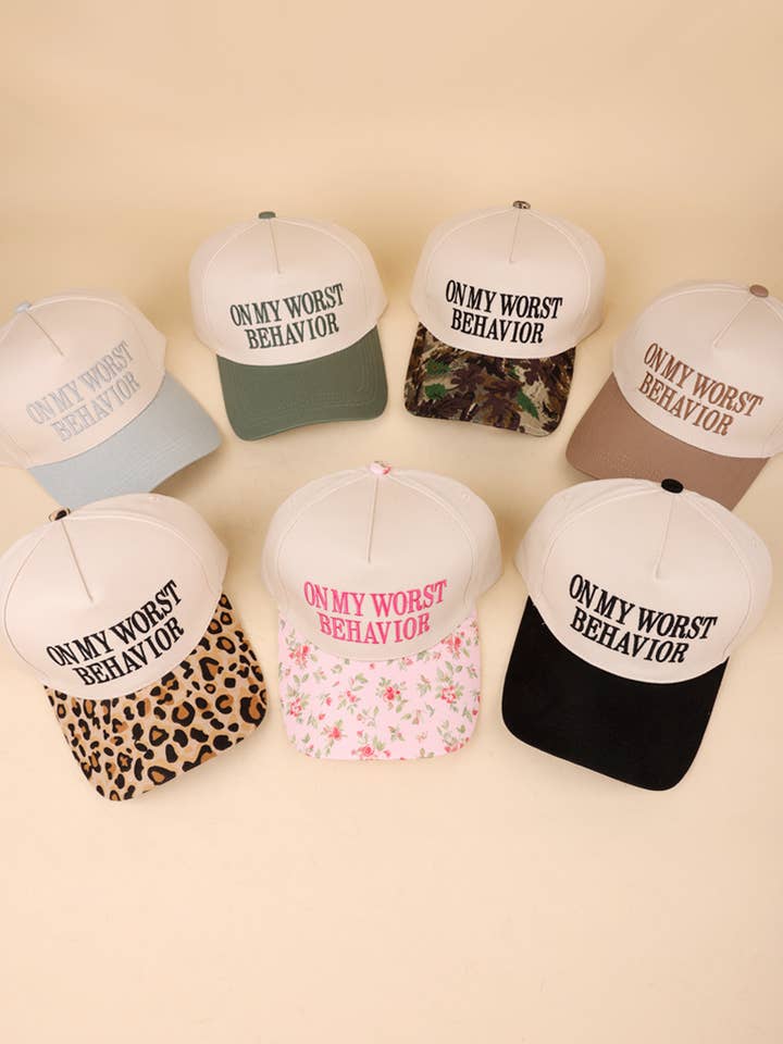 On My Worst Behavior Two Tone Canvas Cotton Cap for wholesale by Vanilla Monkey