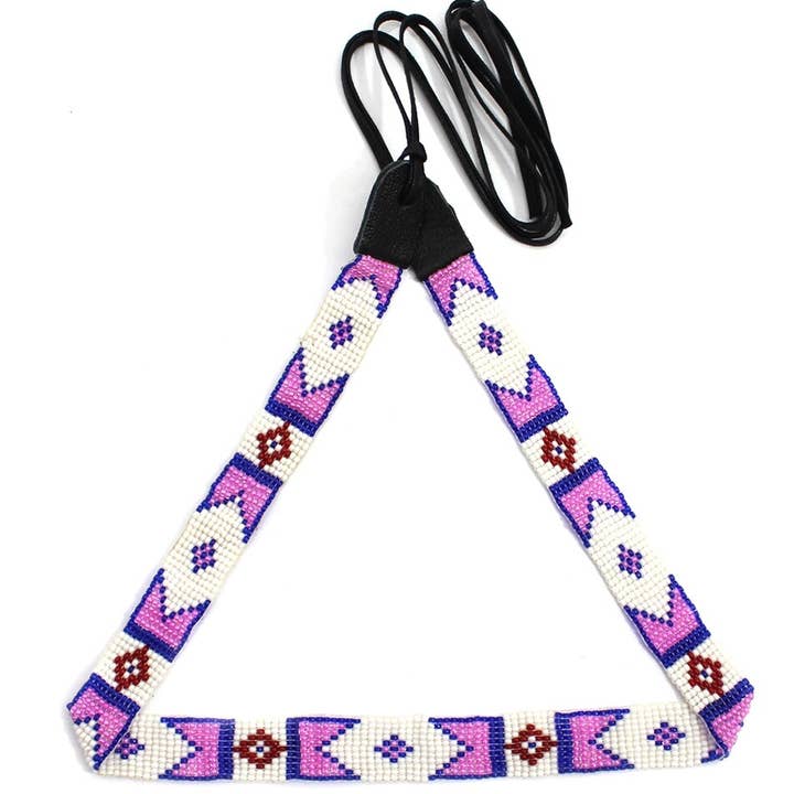 Purple White Red Billy Jack Movie Inspired Seed Beaded Cowboy Hat Band for wholesale by BEADS CORNER