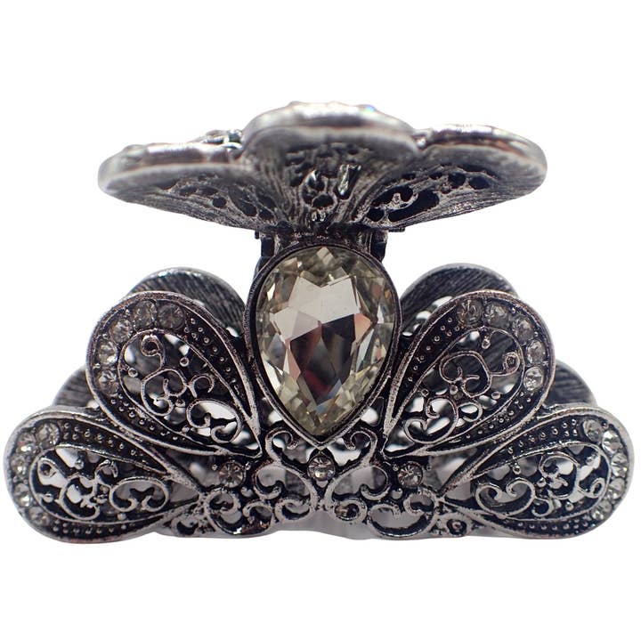 Vintage Hair Claw Clips Metal Flower Butterfly Bulldog Grips Silver Gold Women Girls Wedding Bridal Sparkly Clamp Jaw Rhinestone Gems (Silver Filigree Butterfly 5cm 2") for wholesale by Topkids Accessories