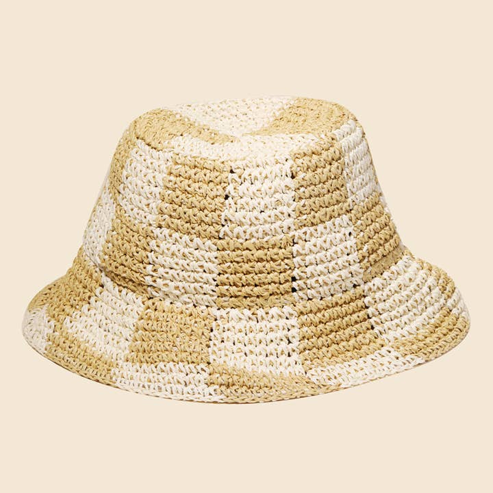 Anarchy Street - Wholesale Bucket Hat - Women's - Straw Braided Checkered Bucket Hat0