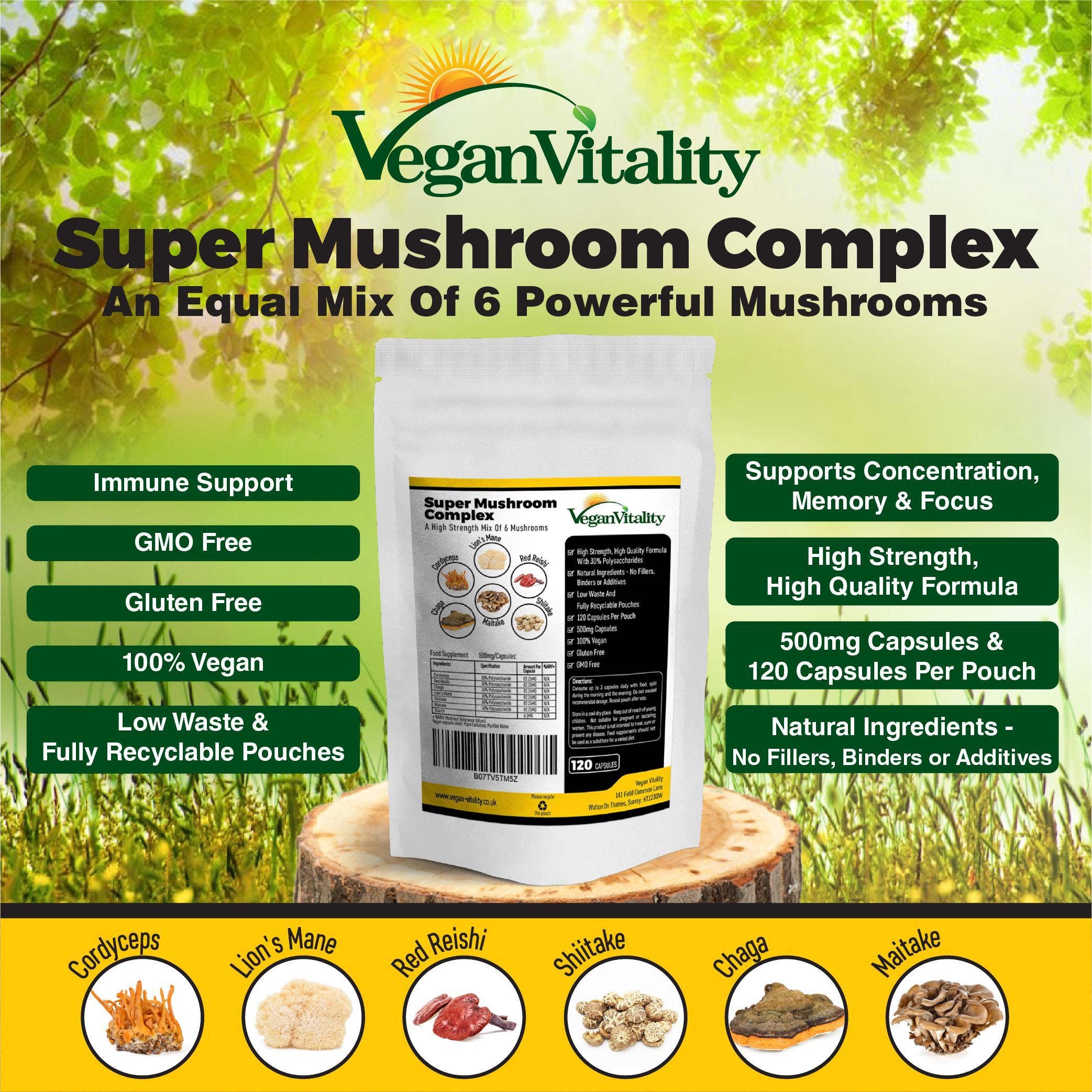 Vegan Vitality - Wholesale Oral Supplement/Vitamin - Super Mushroom Complex: A Formula Of 6 Powerful Mushrooms