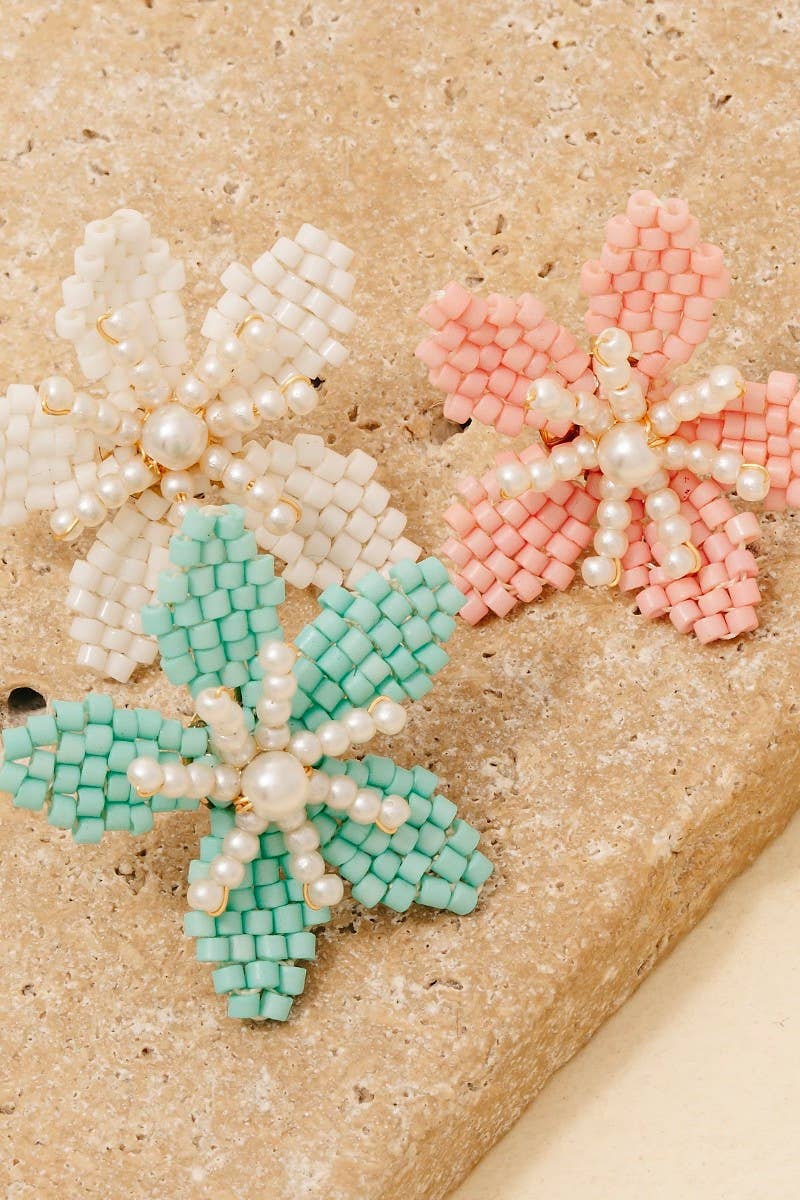 Anarchy Street - Wholesale Stud/Post Earrings - Seed And Mini Pearl Beaded Flower Stud Earrings2