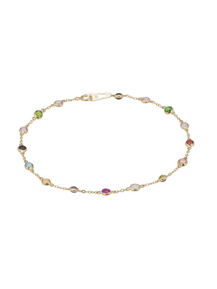 Bracelet multi-pierres précieuses arc-en-ciel en or massif 14 carats pour la vente par Latelita