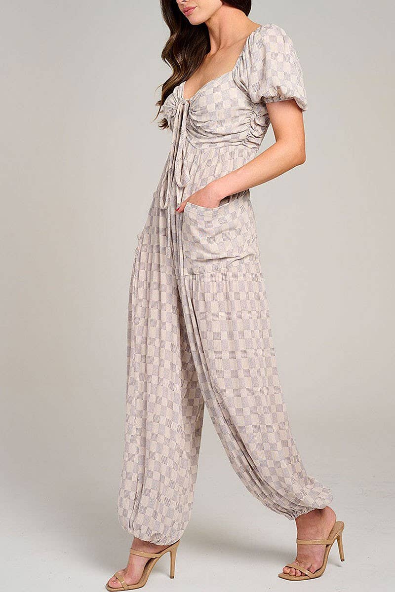 ROUSSEAU – wholesale Jumpsuit – Women's – PUFF SLEEVE FRONT POCKETS JOGGER JUMPSUIT1