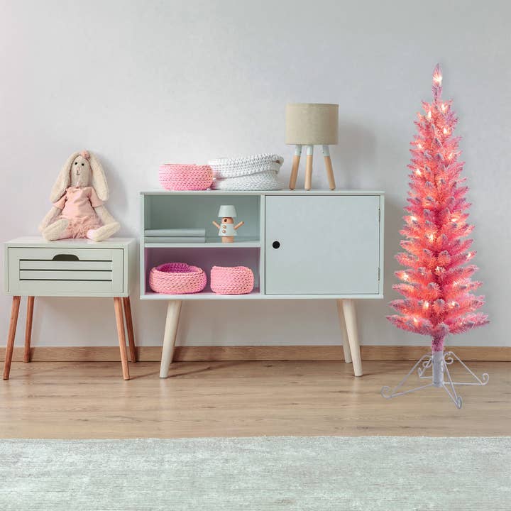 Haute Decor - Wholesale Artificial Christmas Tree - 4 Foot Prelit Pink Cotton Candy Flocked Fir Christmas Tree