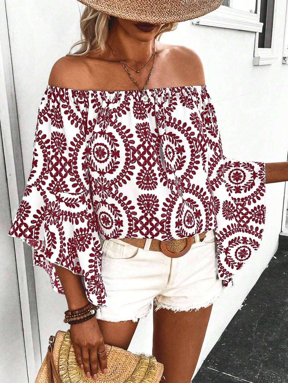 Queen Fashion – wholesale Blouse – Women’s – shoulder blouse with plant print and flare sleeves9