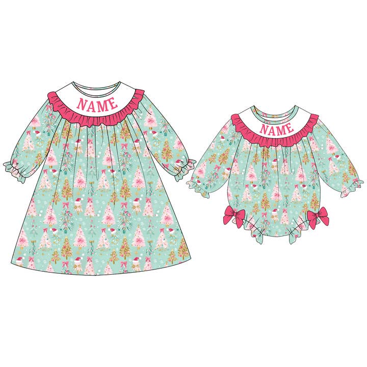 Auraquise - Wholesale Dress - Baby - Baby Girls Christmas Custom Name Tree Embroidery Smock Outfits2