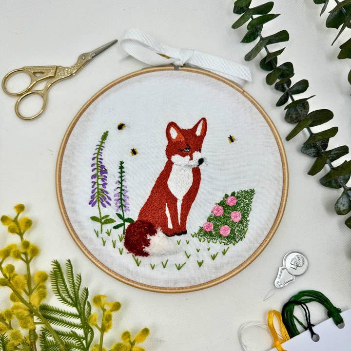 Fox cub embroidery kit for wholesale by Treasure Kave