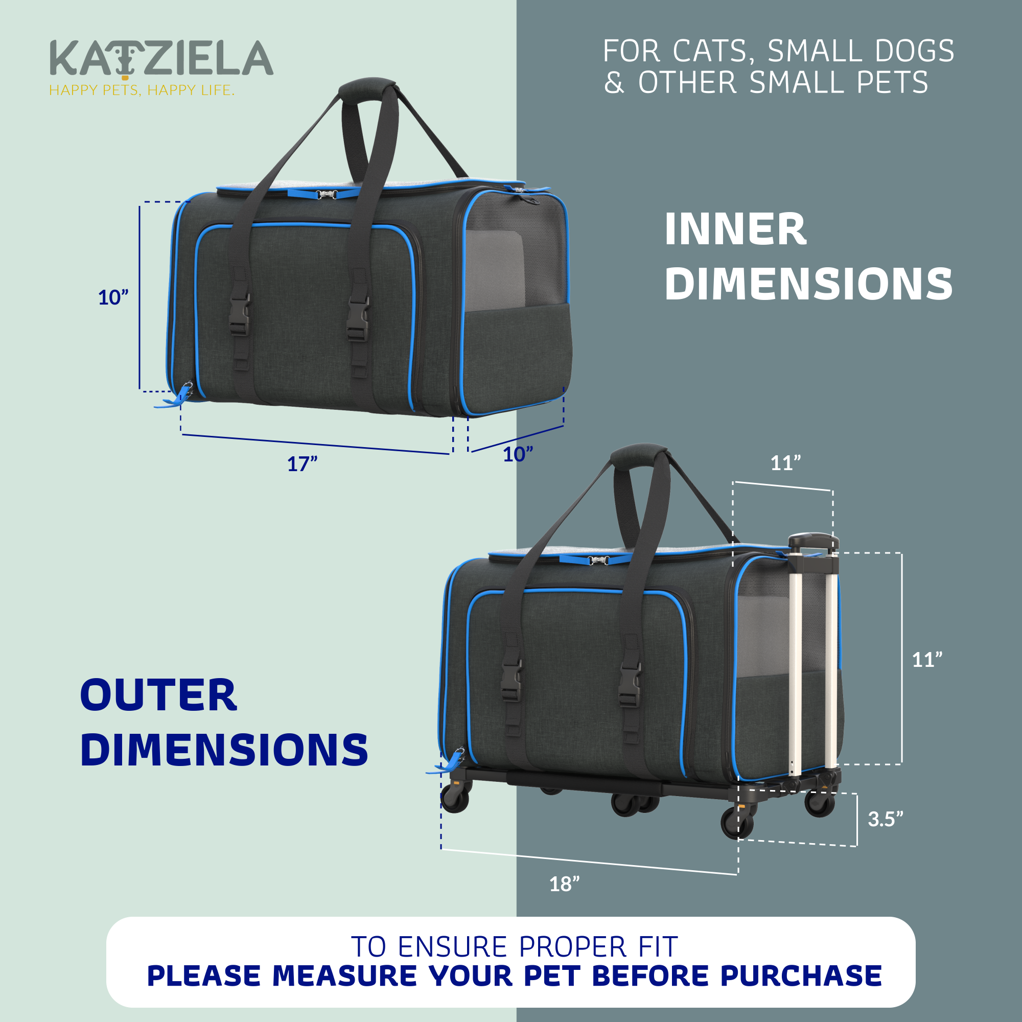 Katziela - Venta al por mayor Transportín - Gatos y perros - Transportadora para mascotas Katziela Rolling Rover con ruedas, expandable y autorizada para aerolíneas10