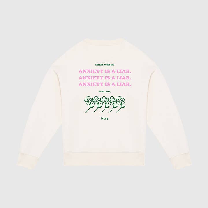 ANXIETY IS A LIAR SWEAT RAW PINK for wholesale by Ivory Therapy